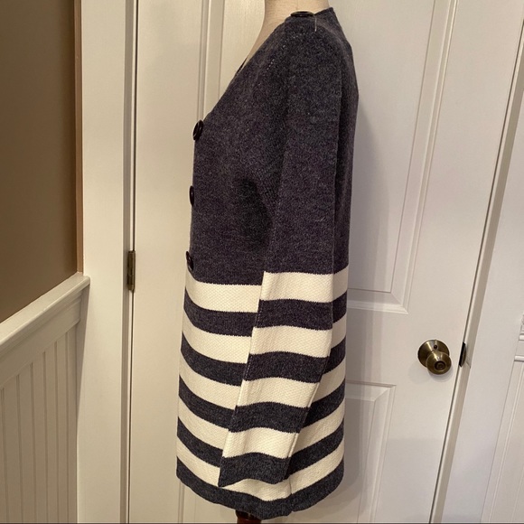 KEREN HART NEW SWEATER CARDIGAN BLUE WHITE STRIPE COLOR BLOCK OPEN FRONT SIZE S - Picture 4 of 8